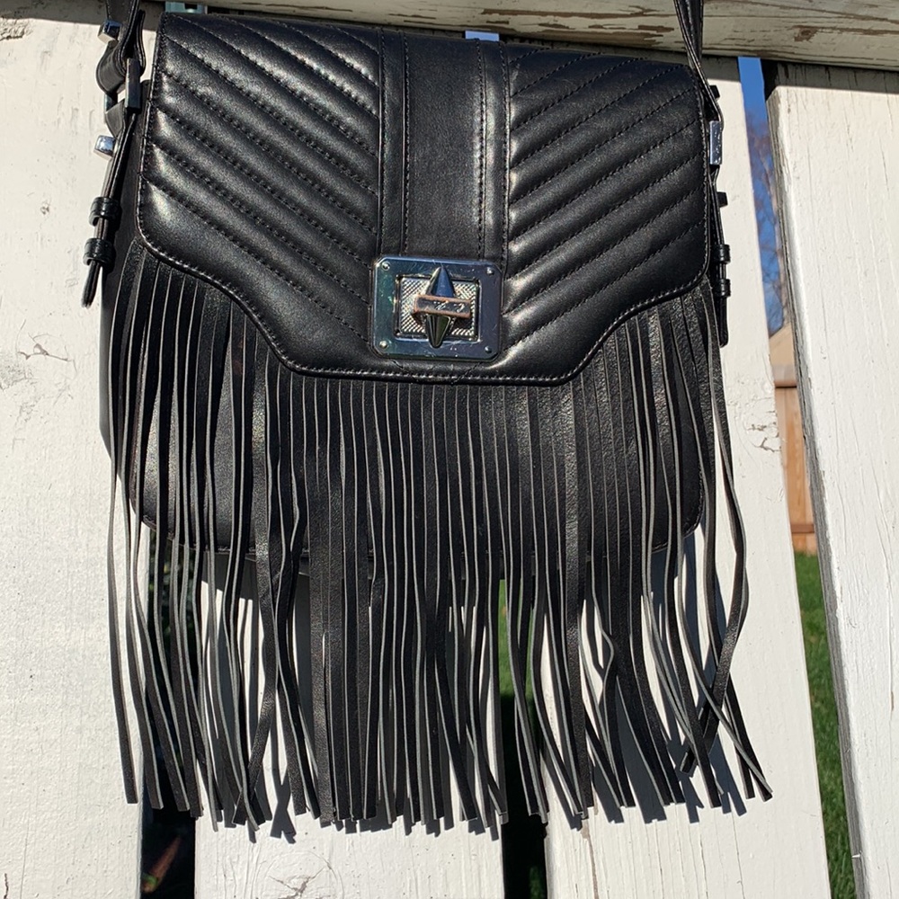 black leather fringe purse crossbody